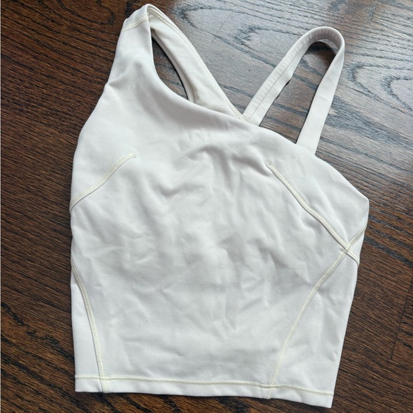 lululemon athletica Tops - Lululemon Asymmetrical Strap Cream Tank Top with minor stain on inside